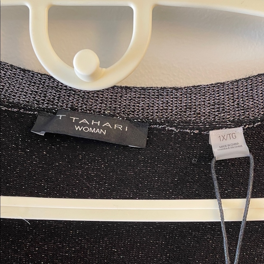 Tahari Black/Silver Shimmer Kimono Cardigan - Picture 3 of 14